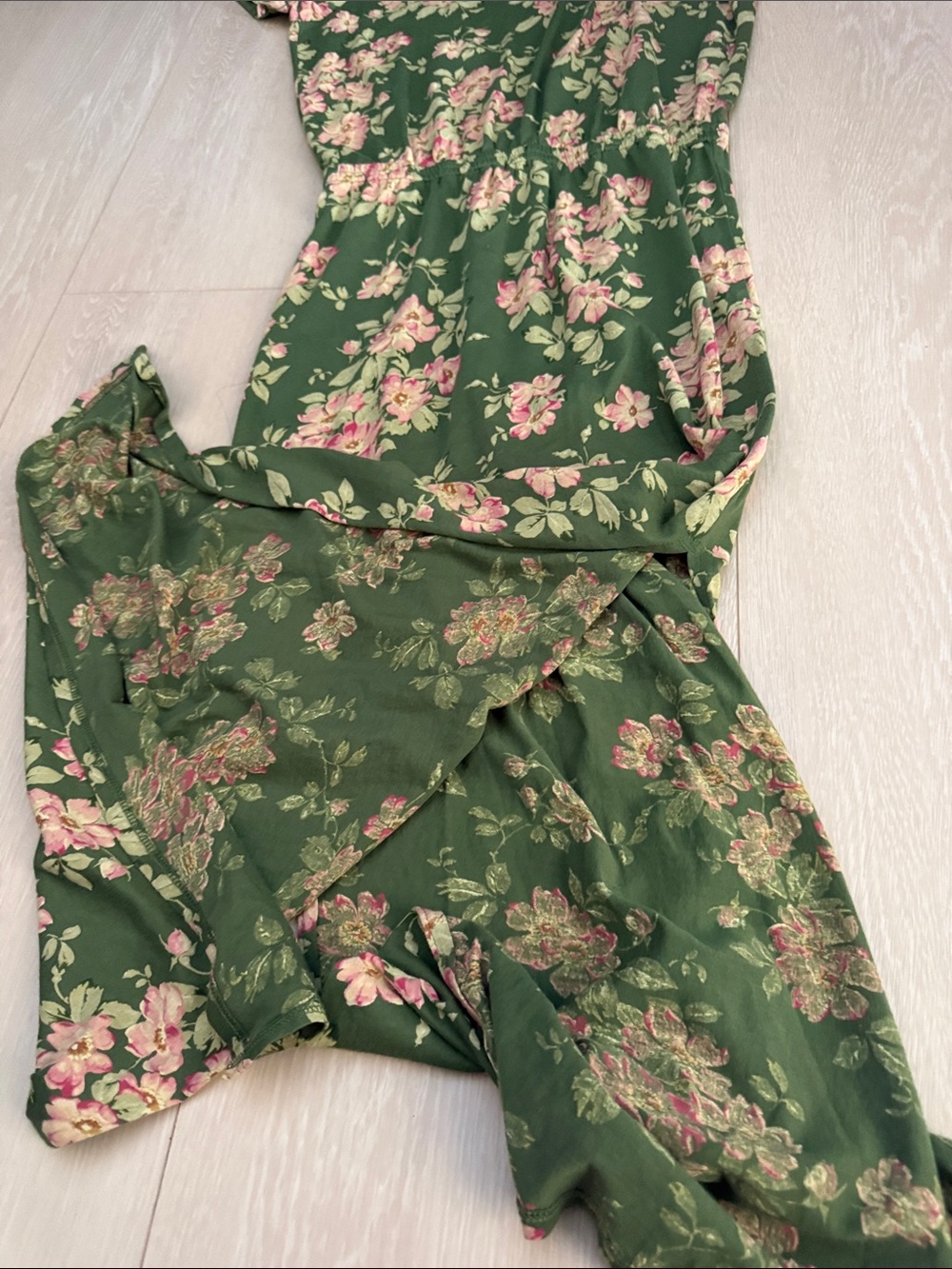 Sezane Olive Green Floral Backless Midi Dress with Pink Flowers - Picture 11 of 12